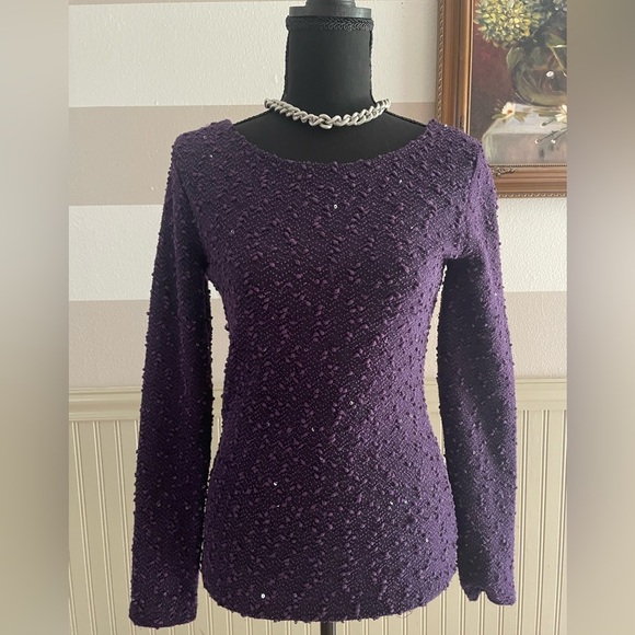 Elegant Purple Sequin Long Sleeve Top - Picture 1 of 8